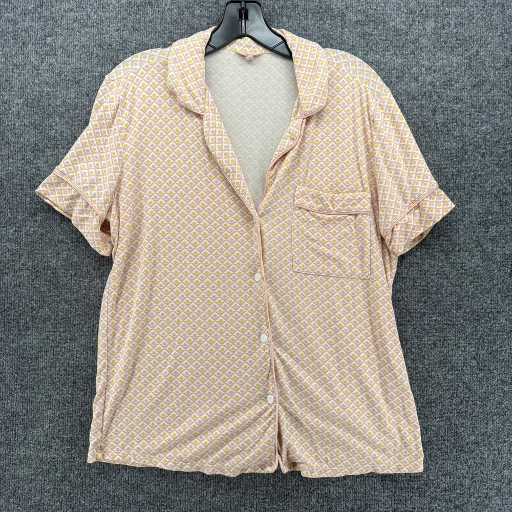 Eberjey Shirt Womens S Pink Geometric Print Button Up Short Sleeve PJ Lounge